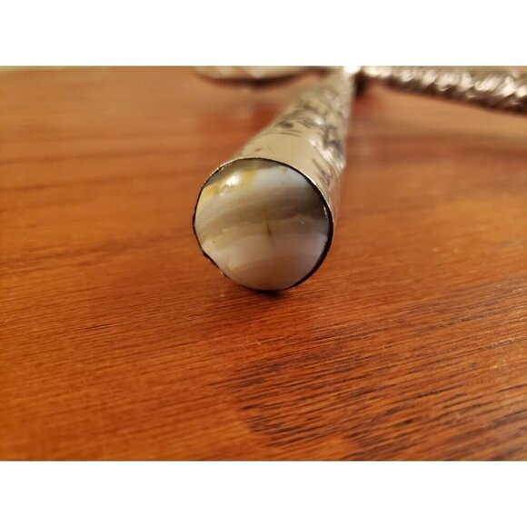 Salad Spoon and Fork Set Silver Tone Ornate Vintage with Marble Stone Ends - Picture 5 of 6